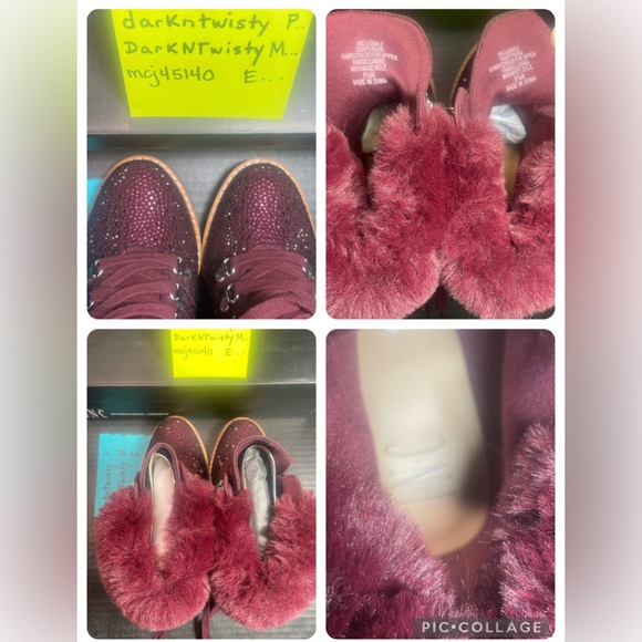 BNIB INTERNATIONAL CONCEPTS RHINESTONE BURGUNDY FUR CUFF ANKLE BOOTS GORGEOUS! - Picture 15 of 16